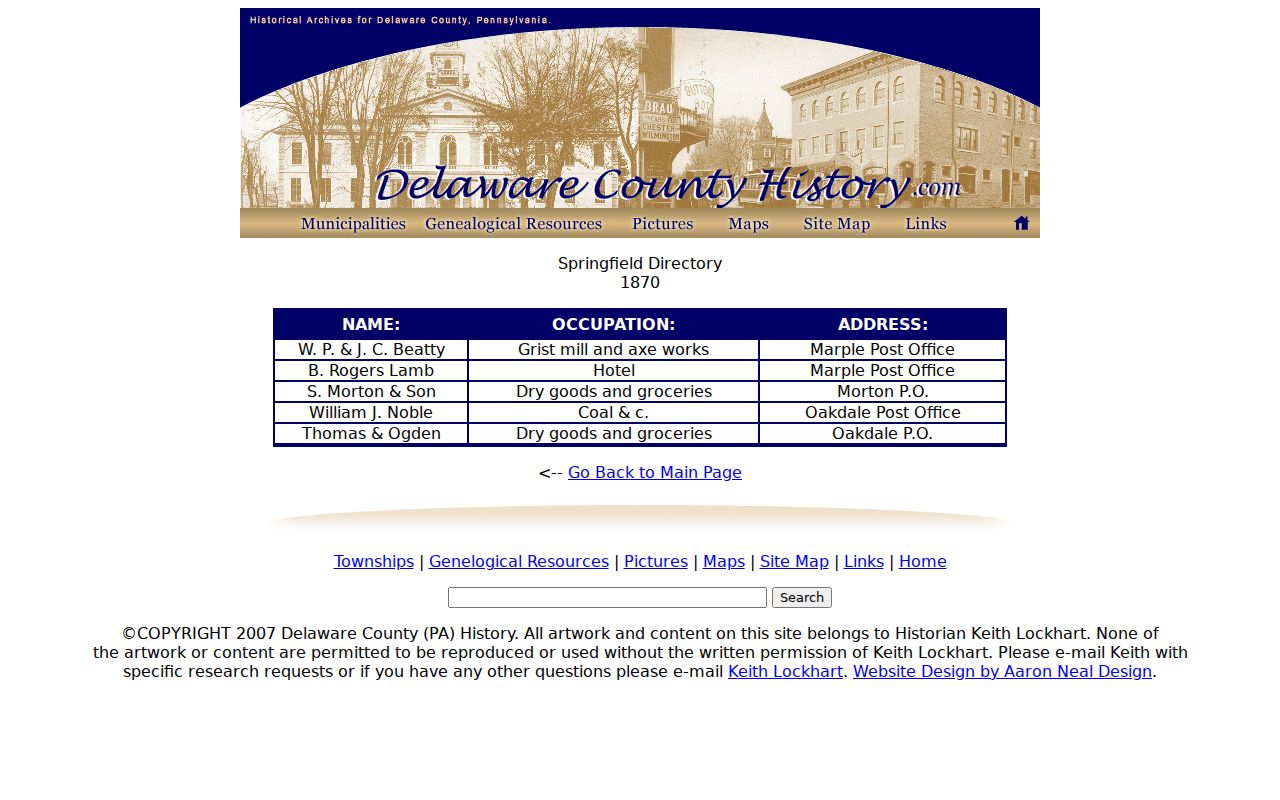 Springfield Township city directory 1870 digitized entry page