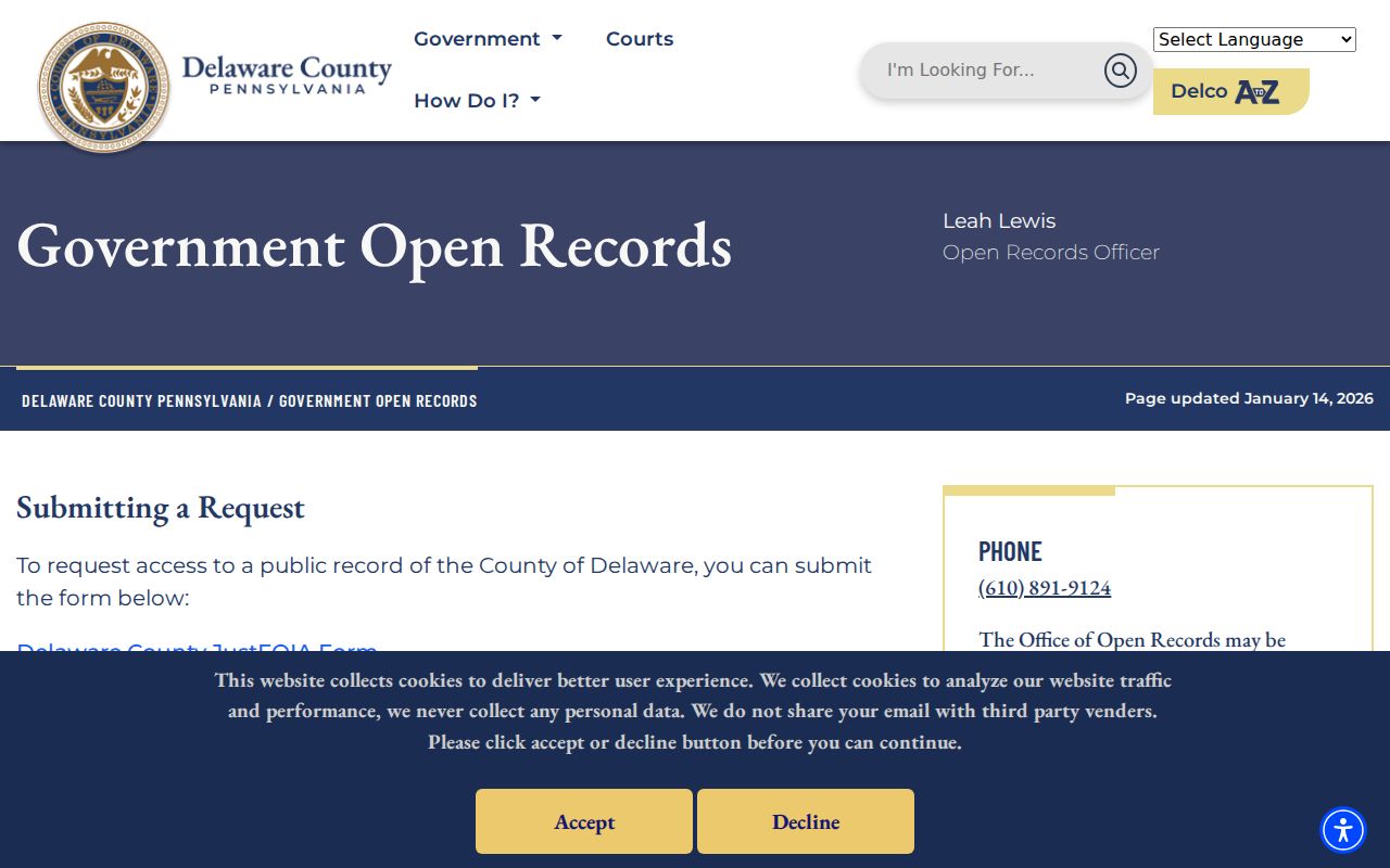 Springfield Township residents directory Delaware County open records portal