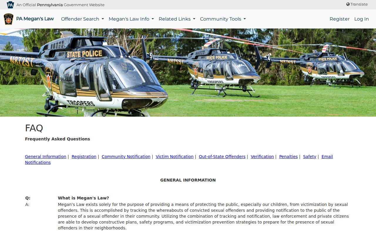 Springfield Township neighbors Megan's Law public-search FAQ