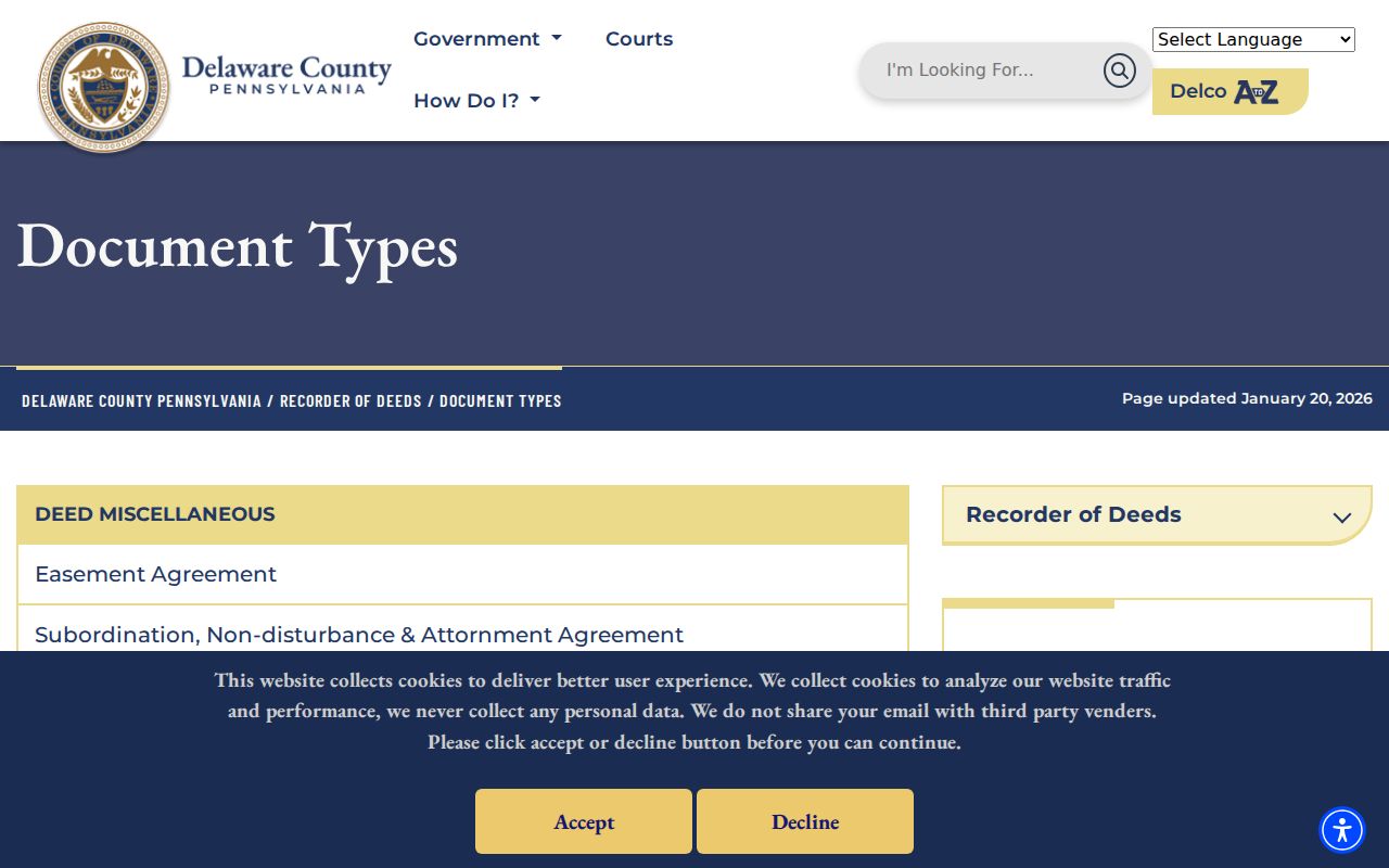 Springfield Township previous residents Recorder document-type guide