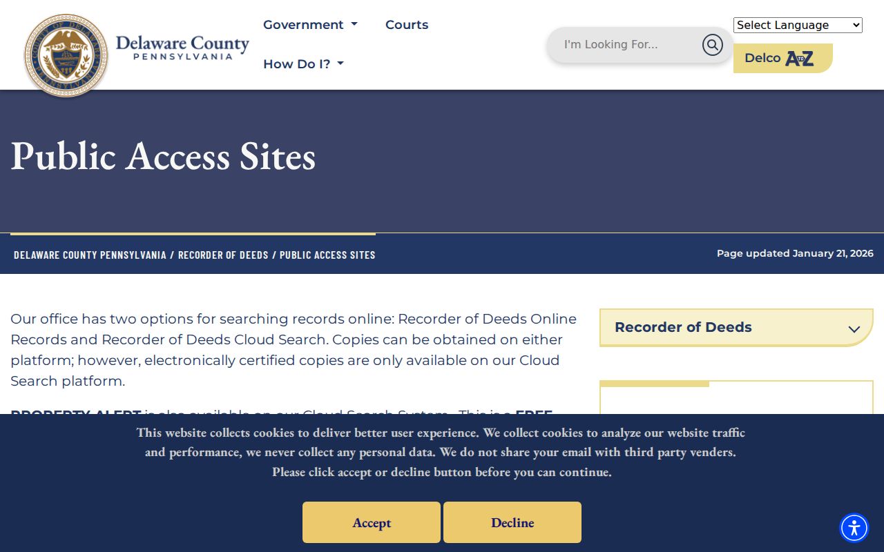 Springfield Township previous residents Recorder public-access systems