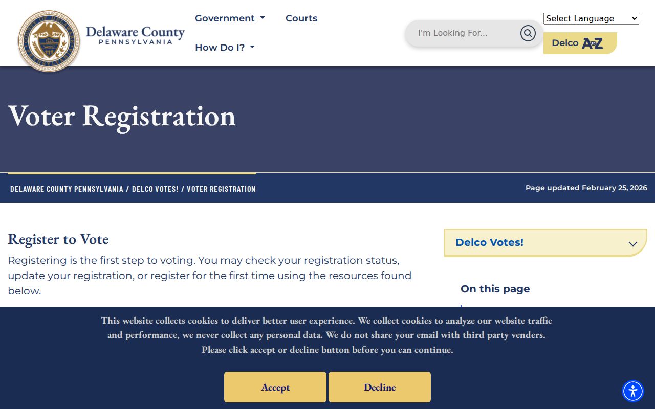Springfield Township ZIP code Delaware County voter registration page