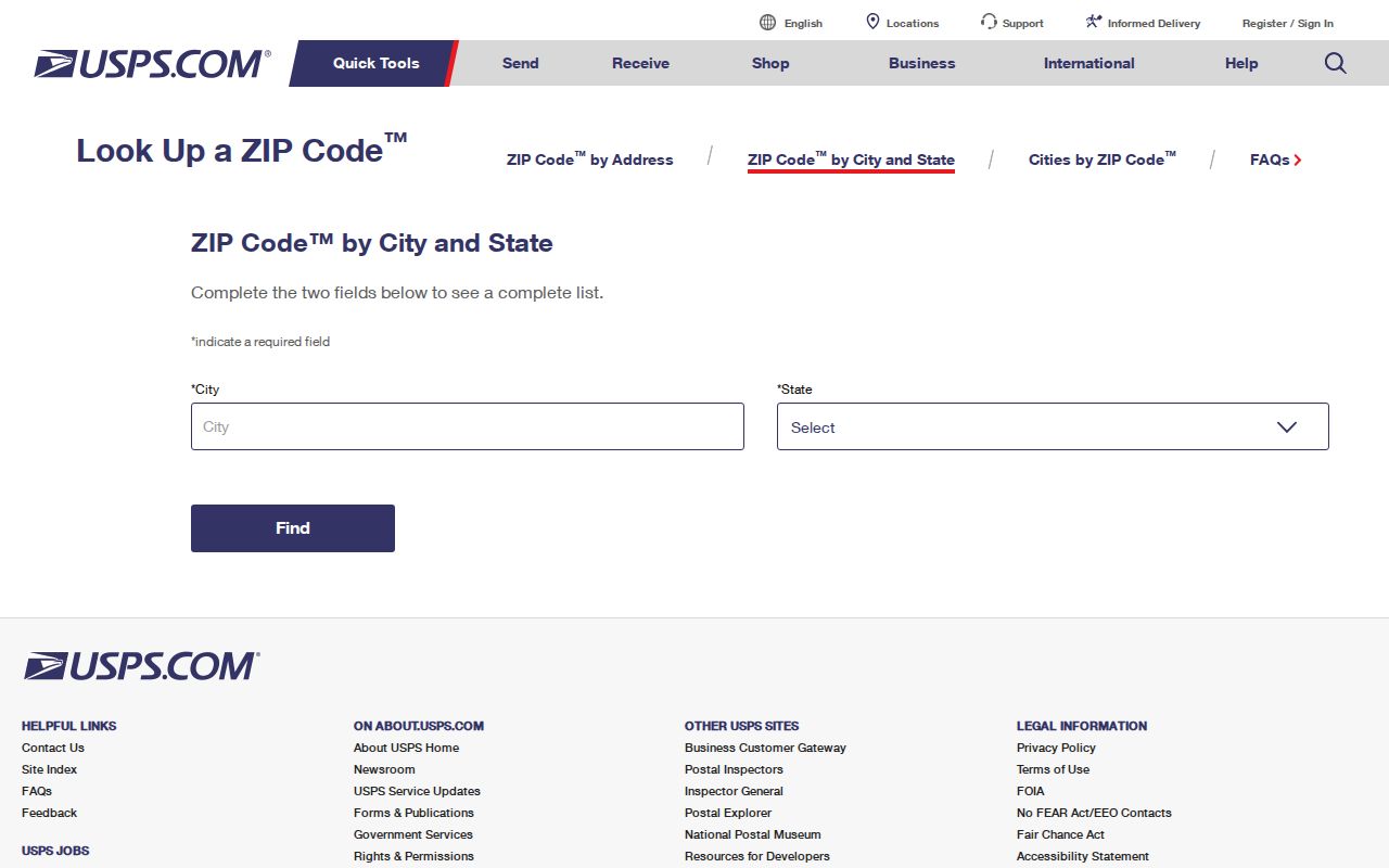 Springfield Township ZIP code USPS city and state lookup screen